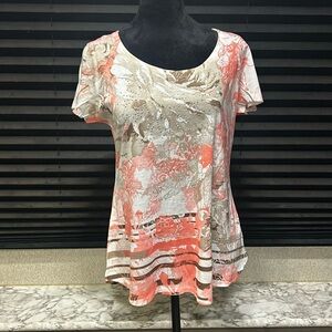 Style & Co Women’s Pink Floral w Rhinestone Accents Scoopneck T-Shirt Petite Med